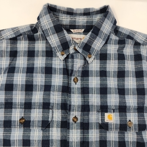 Carhartt Relaxed Fit Men's Short Sleeve Blue Plaid Button-Down Shirt Size Large - Picture 14 of 14